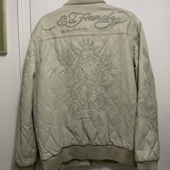 ED HARDY unisex Genuine Leather Embroidered Jacket - Picture 10 of 14